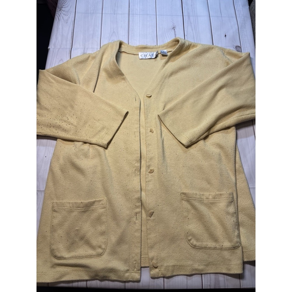 Vintage Chaus Yellow Button Down Cardigan Flawed Buttons Plus Size 2